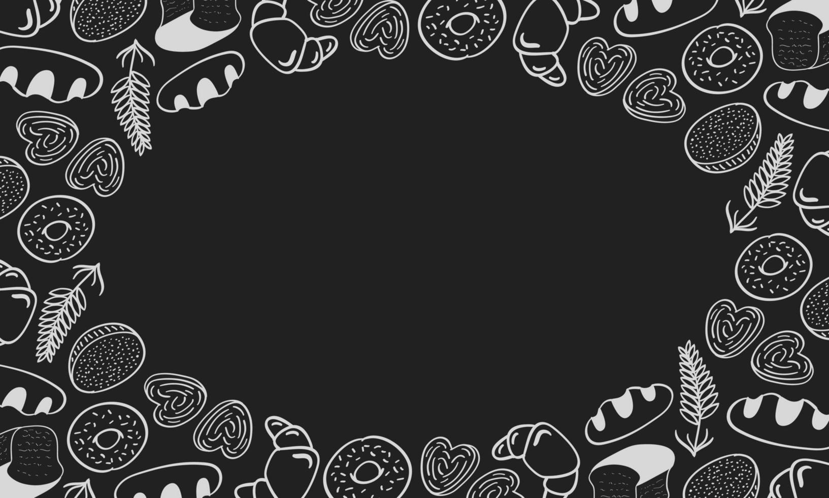 Frame of hand drawn bread on chalkboard vector