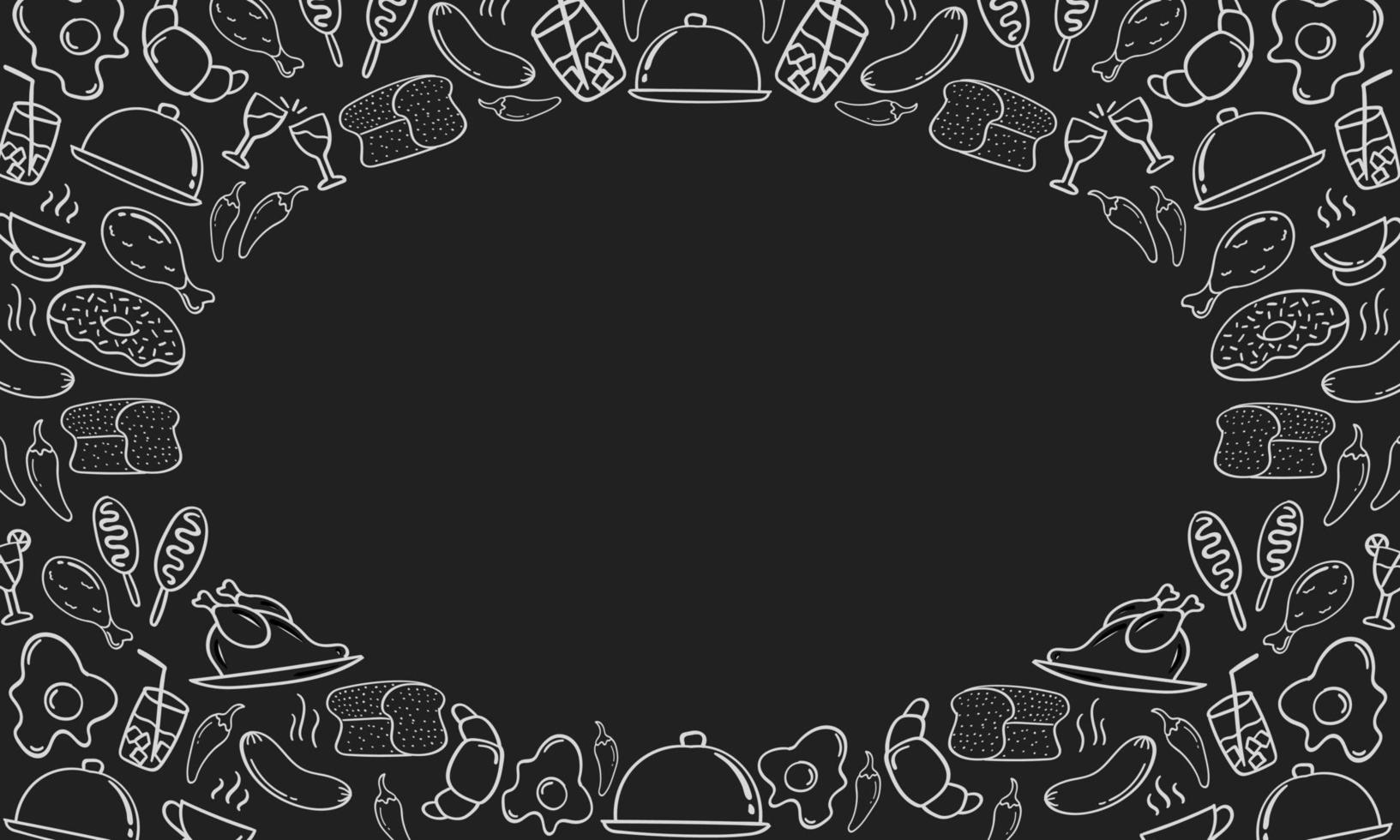 Frame of hand drawn food and beverage on chalkboard vector