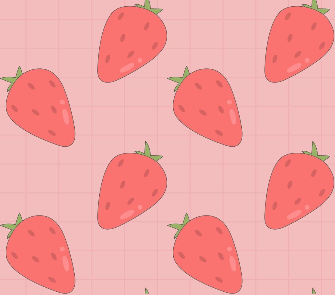 Pattern with strawberries on pink retro background. Groovy pattern for decor and design. vector