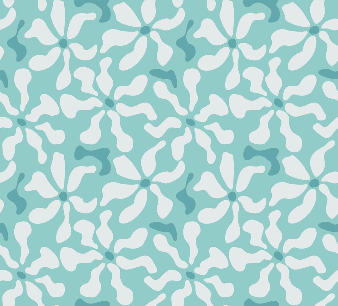Groovy pattern abstract flower on blue background. Modern naive groovy funky interior decorations, paintings vector
