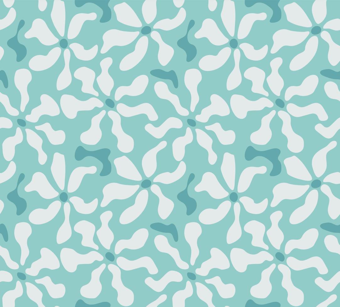 Groovy pattern abstract flower on blue background. Modern naive groovy funky interior decorations, paintings vector
