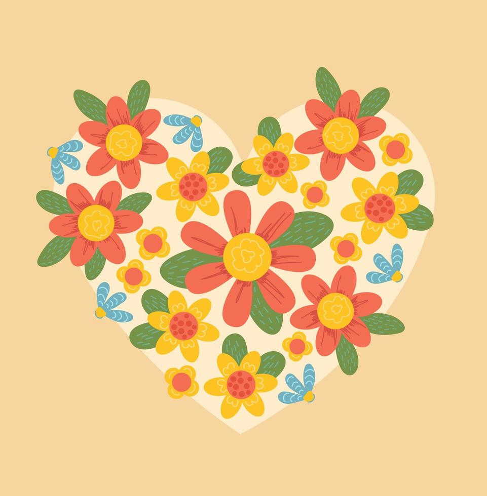 Flower heart. Vector floral heart on the white background.