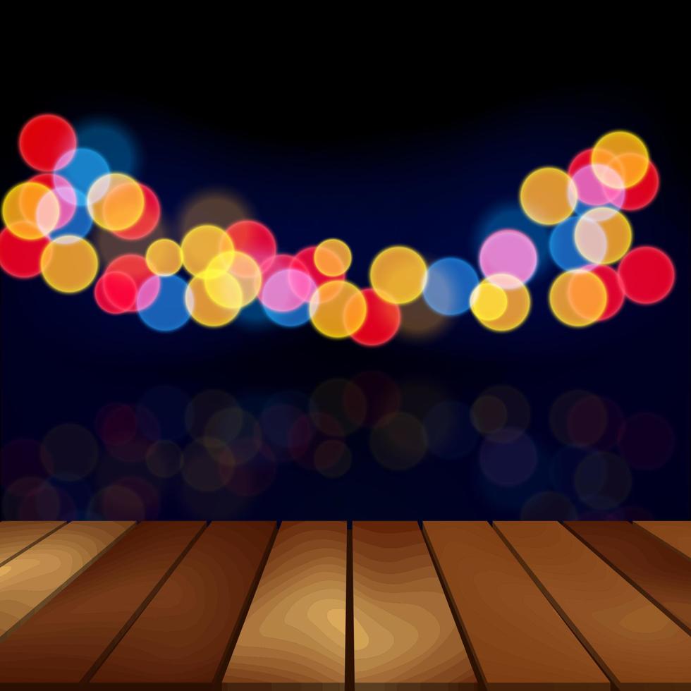 Wood floor and blurred night scene background, Vector Illustration