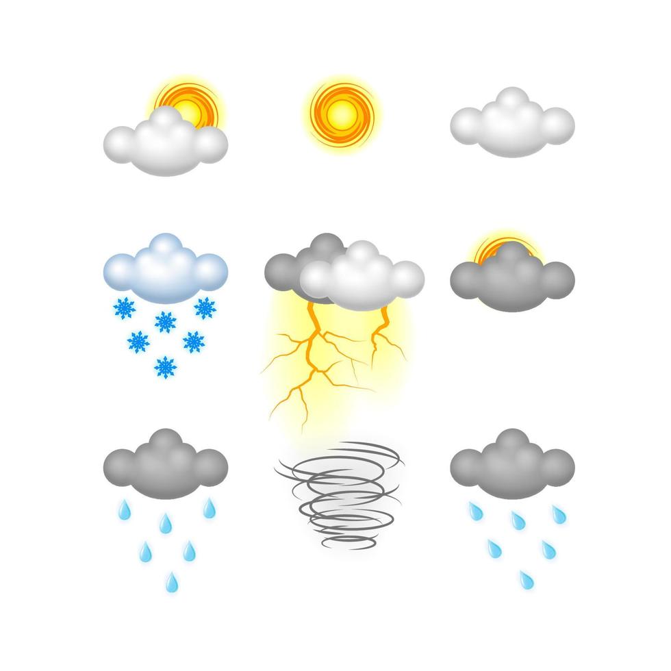 Realistic Weather Icon Set, Vector Illustration