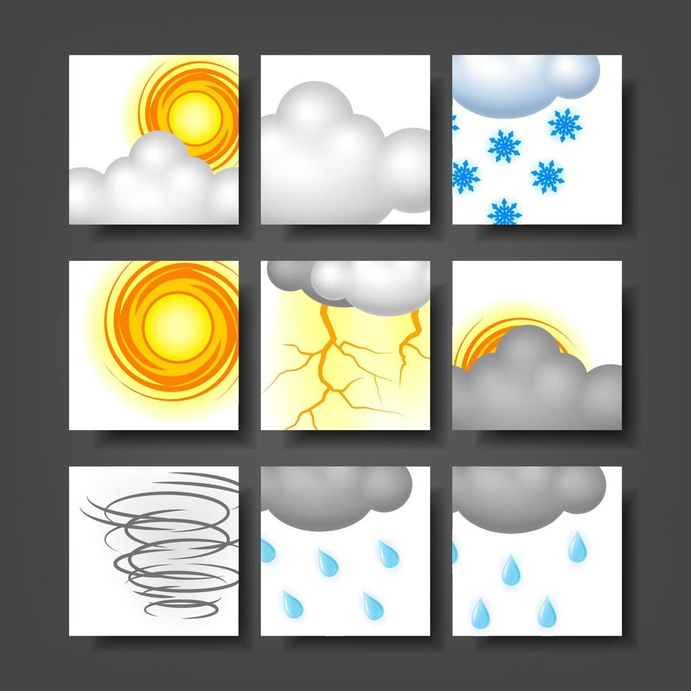 Realistic Weather Icon Set with Clipping Mask, Vector Illustration
