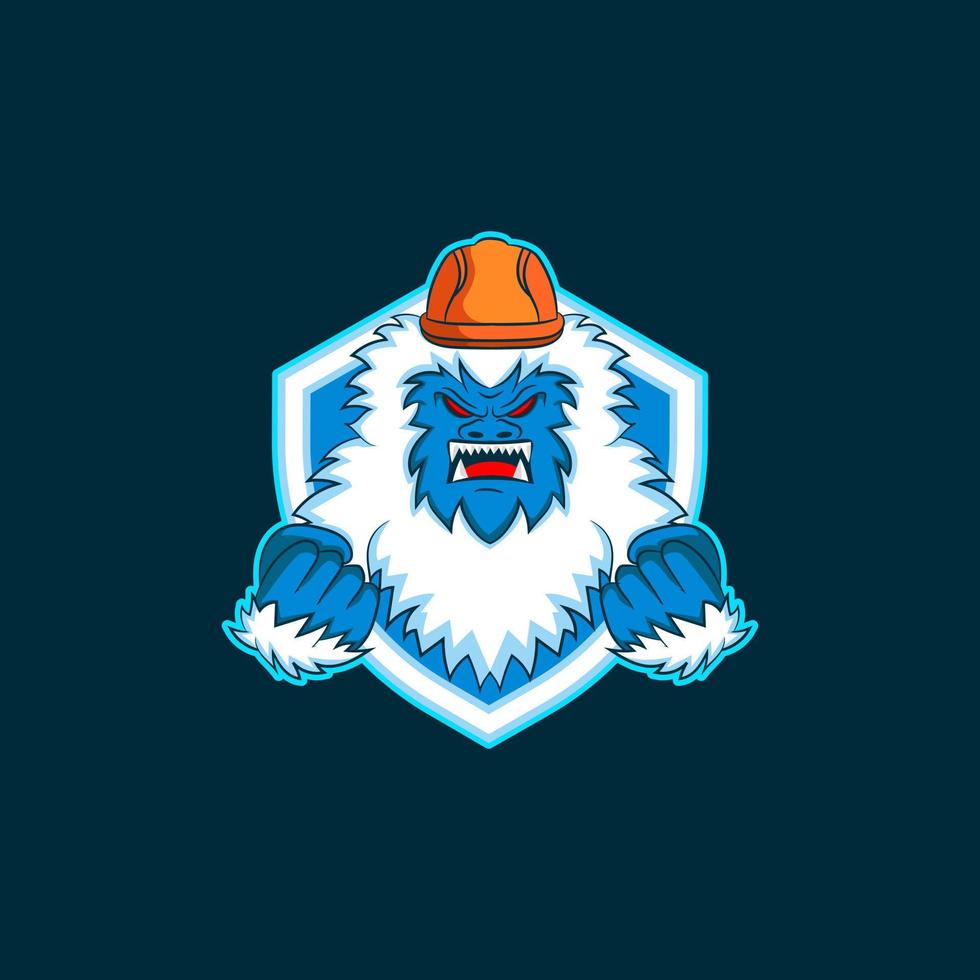 Monster Yeti wearing a construction worker helmet vector