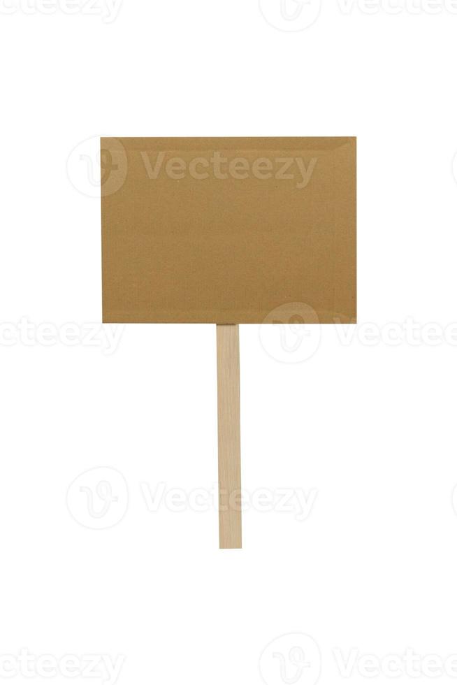 blank banner mock up on wood stick isolated. Empty board plank with space for shouting text rule or protest word. photo