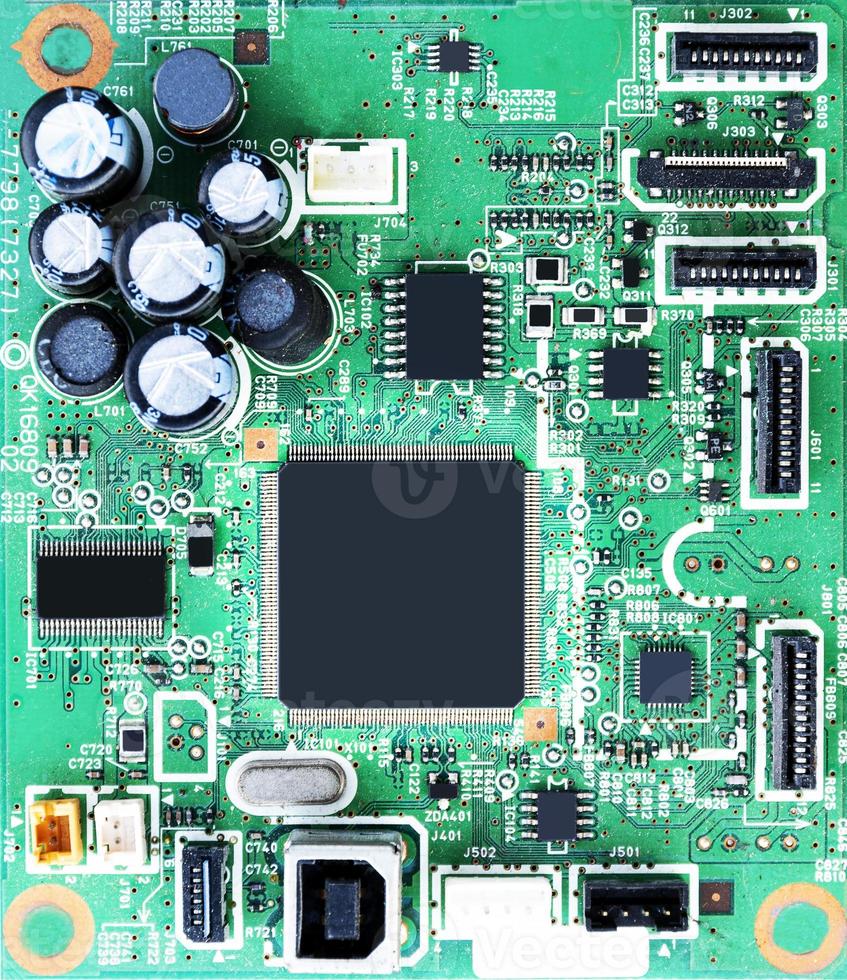 Mockup black central processing unit on printed circuit board photo