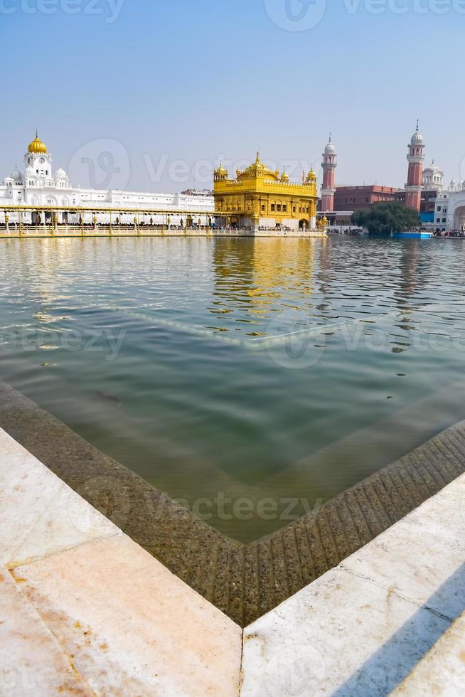 Beautiful view of Golden Temple Harmandir Sahib in Amritsar, Punjab, India, Famous indian sikh landmark, Golden Temple, the main sanctuary of Sikhs in Amritsar, India photo