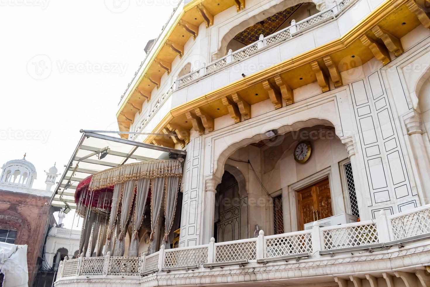 View of details of architecture inside Golden Temple Harmandir Sahib in Amritsar, Punjab, India, Famous indian sikh landmark, Golden Temple, the main sanctuary of Sikhs in Amritsar, India photo