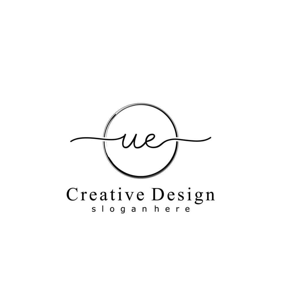 Initial UE handwriting logo with circle hand drawn template vector