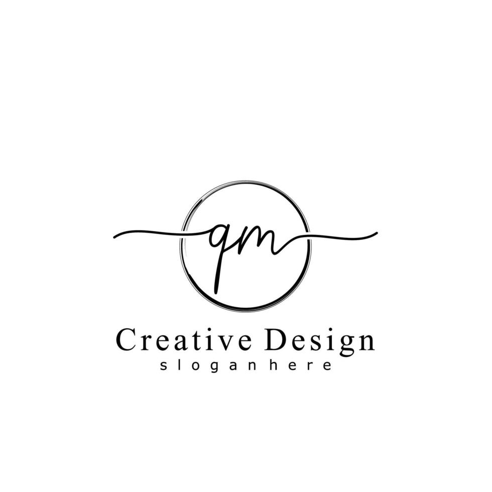 Initial QM handwriting logo with circle hand drawn template vector