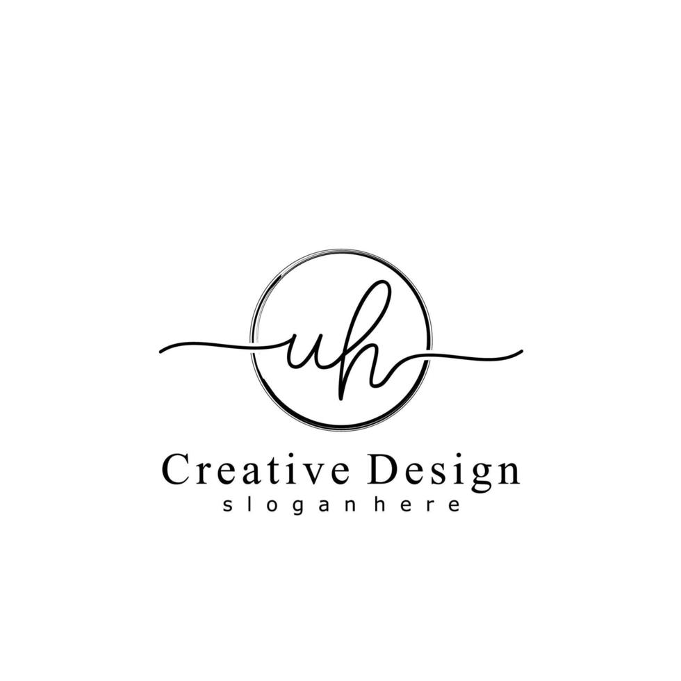 Initial UH handwriting logo with circle hand drawn template vector