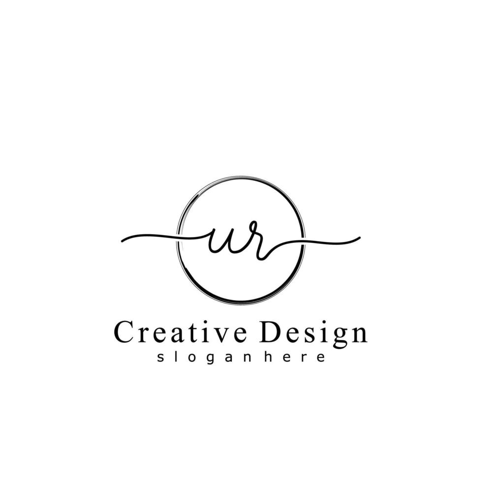 Initial UR handwriting logo with circle hand drawn template vector