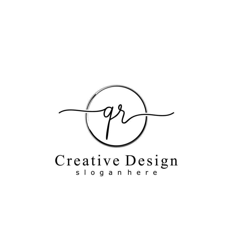 Initial QR handwriting logo with circle hand drawn template vector