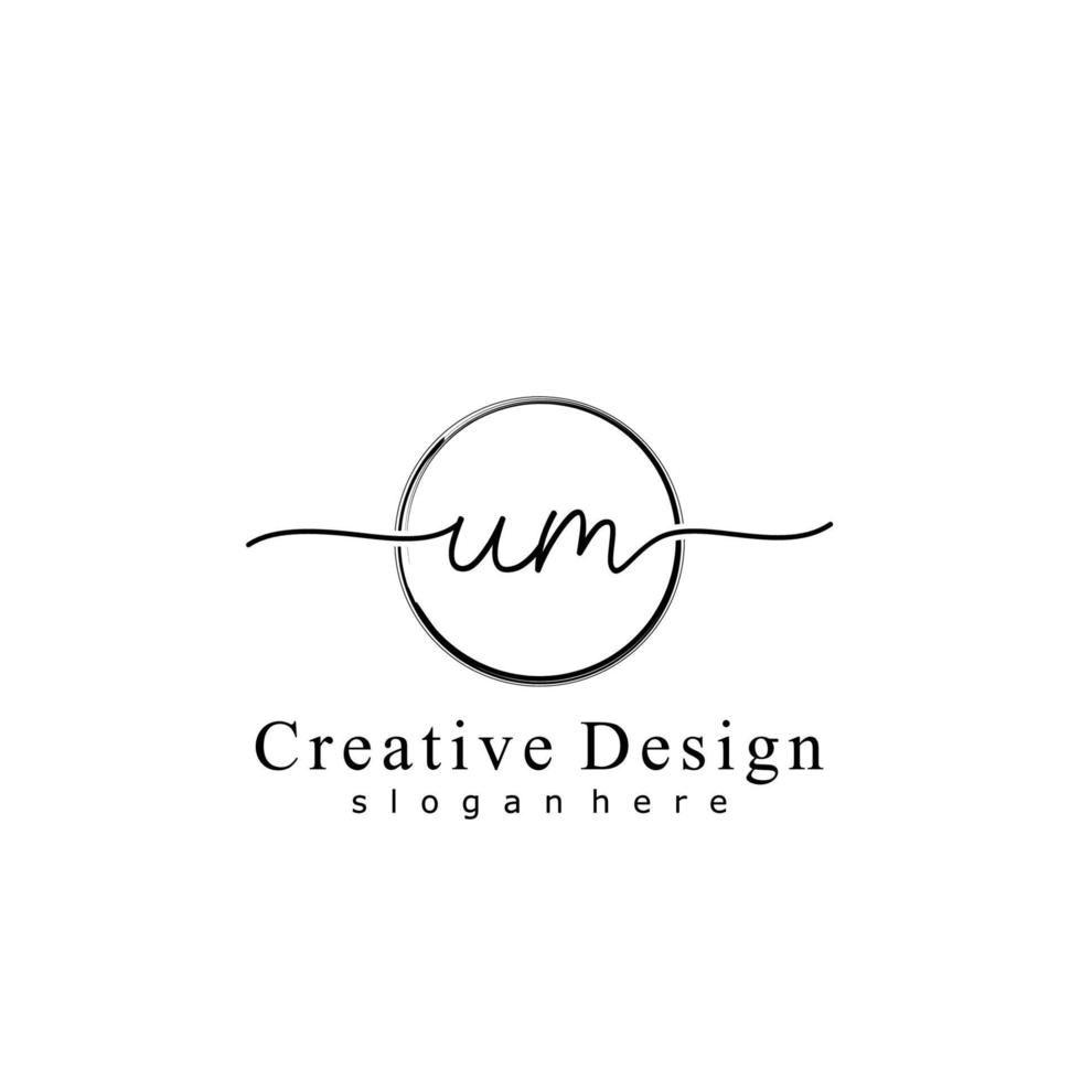 Initial UM handwriting logo with circle hand drawn template vector