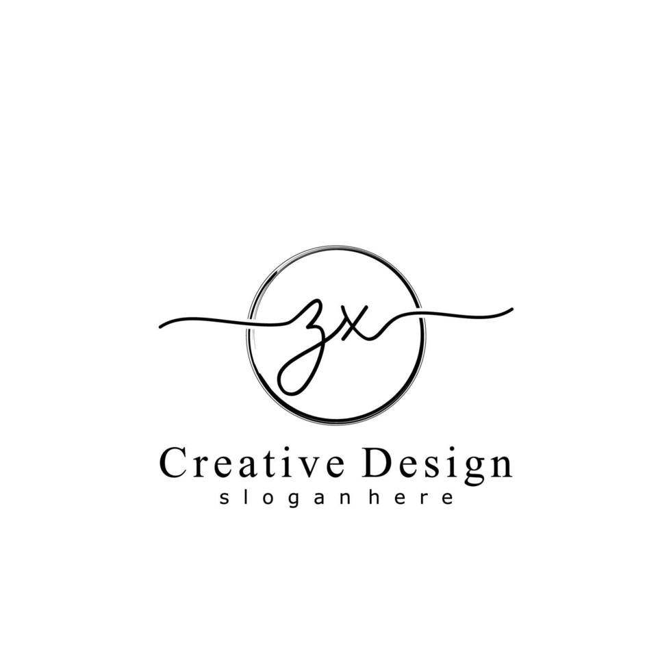 Initial ZX handwriting logo with circle hand drawn template vector