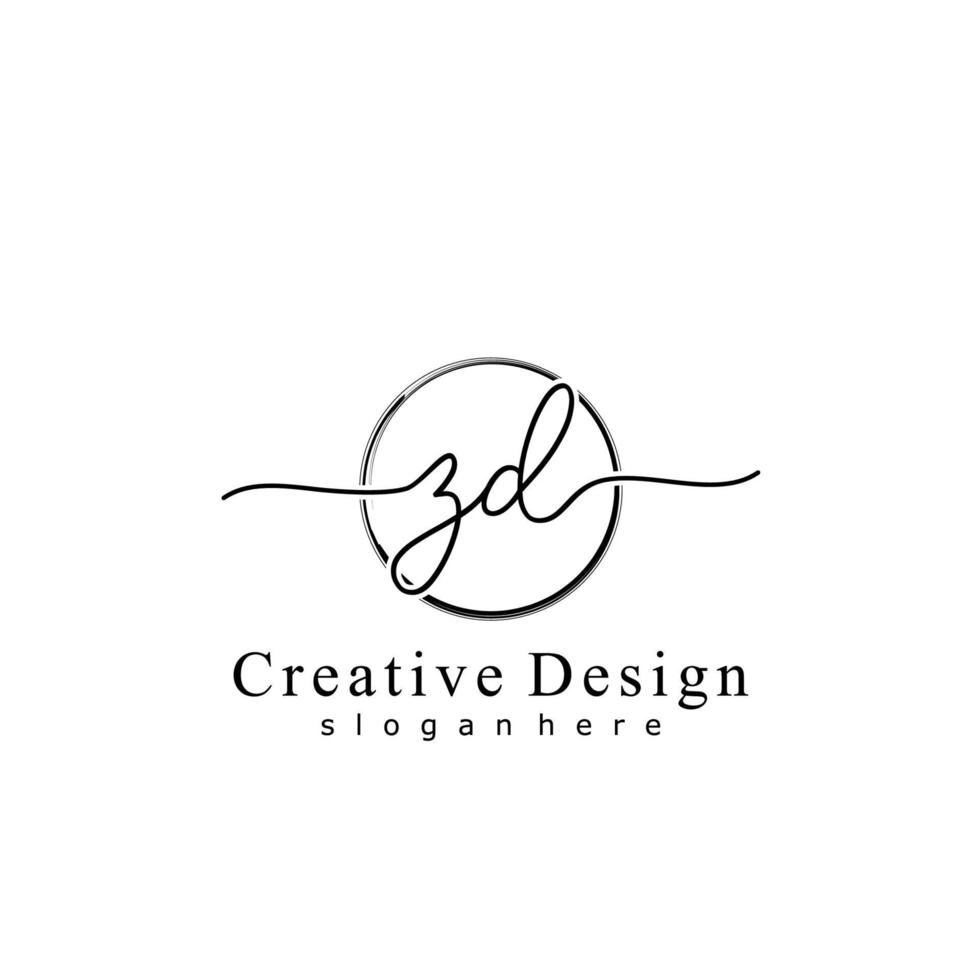 Initial ZD handwriting logo with circle hand drawn template vector