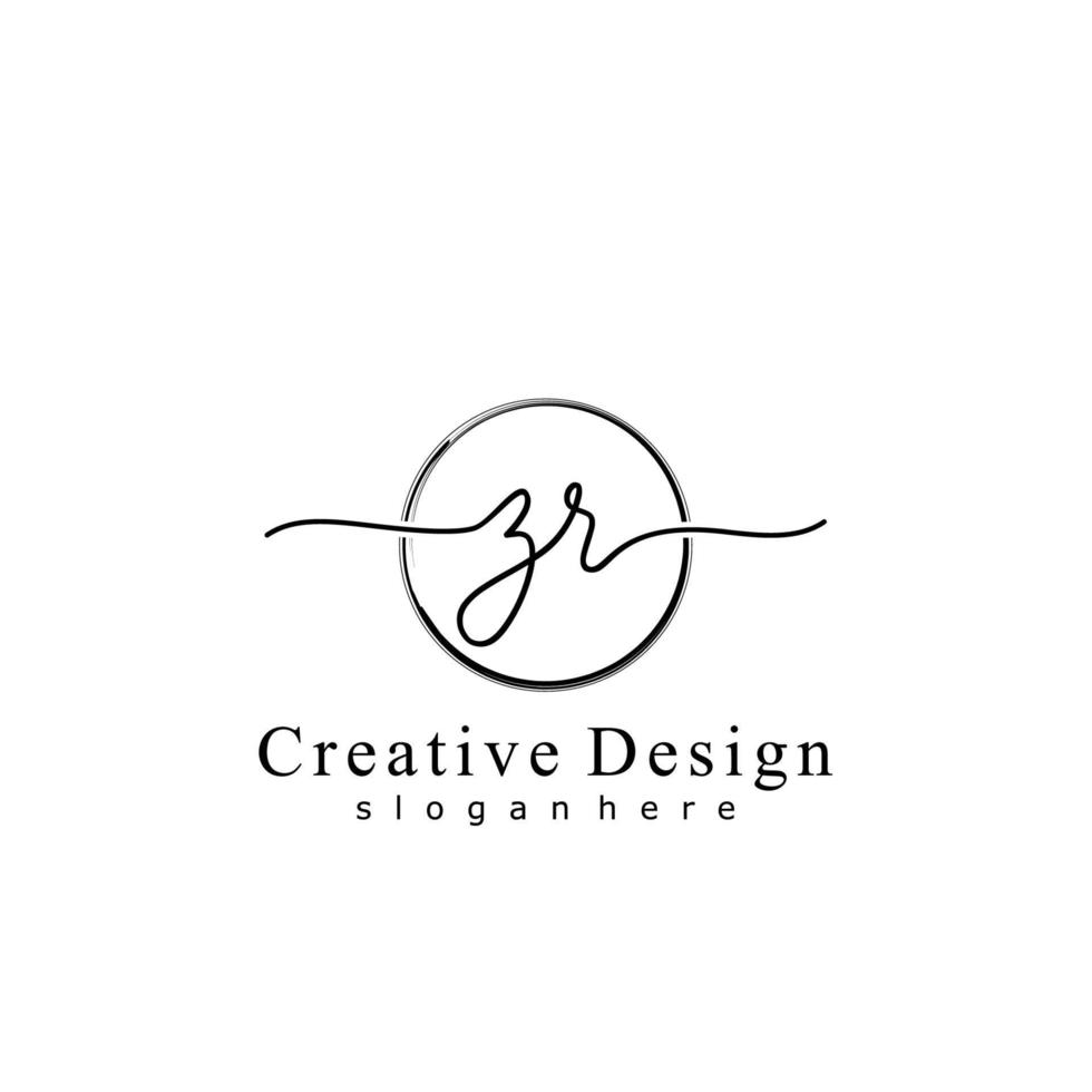 Initial ZR handwriting logo with circle hand drawn template vector
