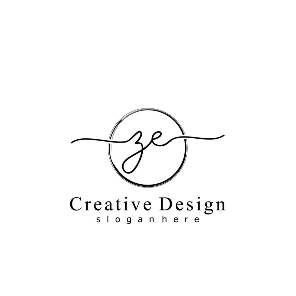 Initial ZE handwriting logo with circle hand drawn template vector