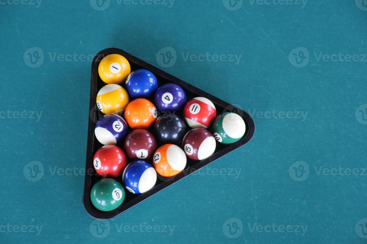 top view of Billiard balls on the table. photo