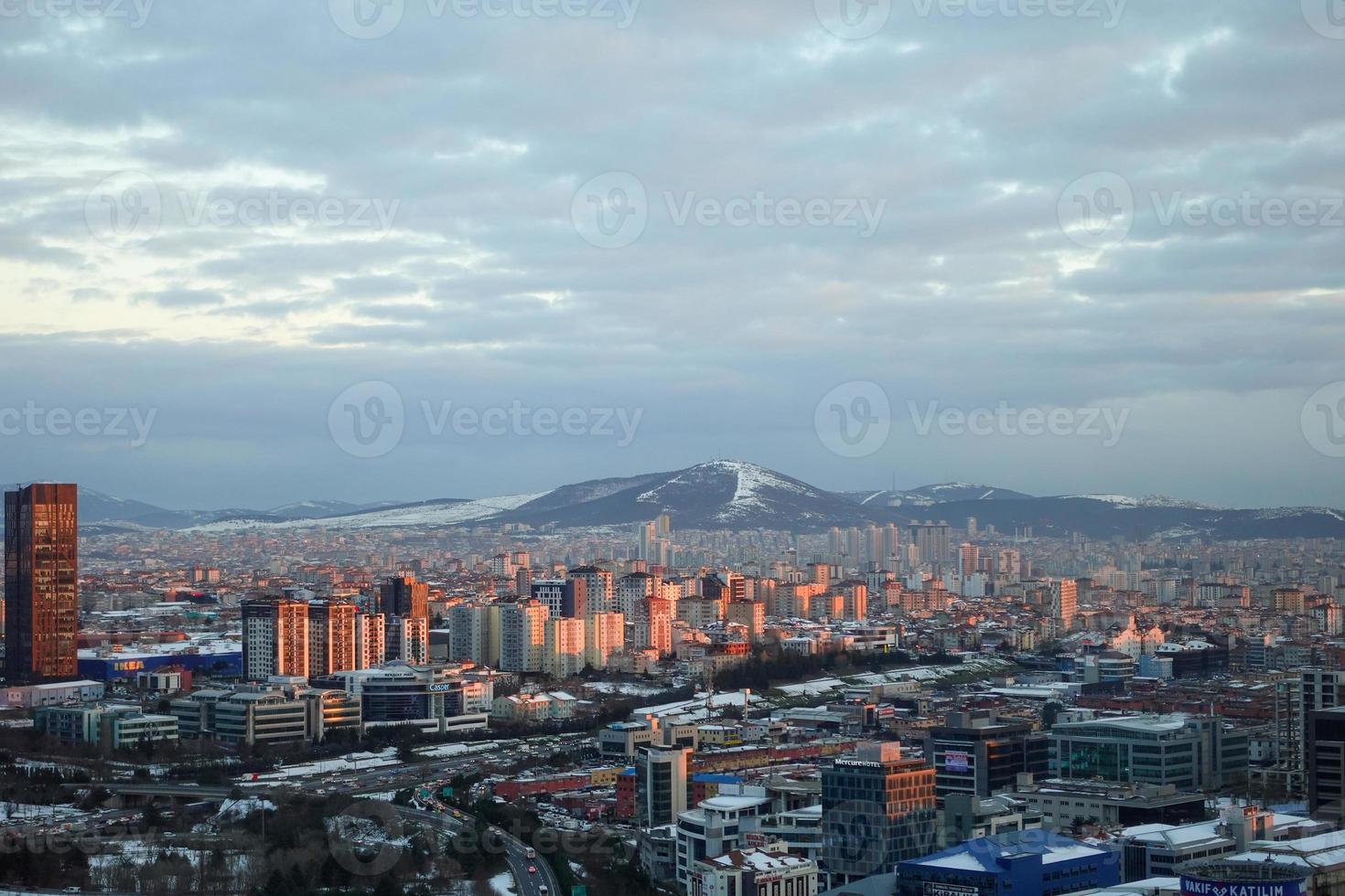 high angle view of snowfall in a Istanbul city photo