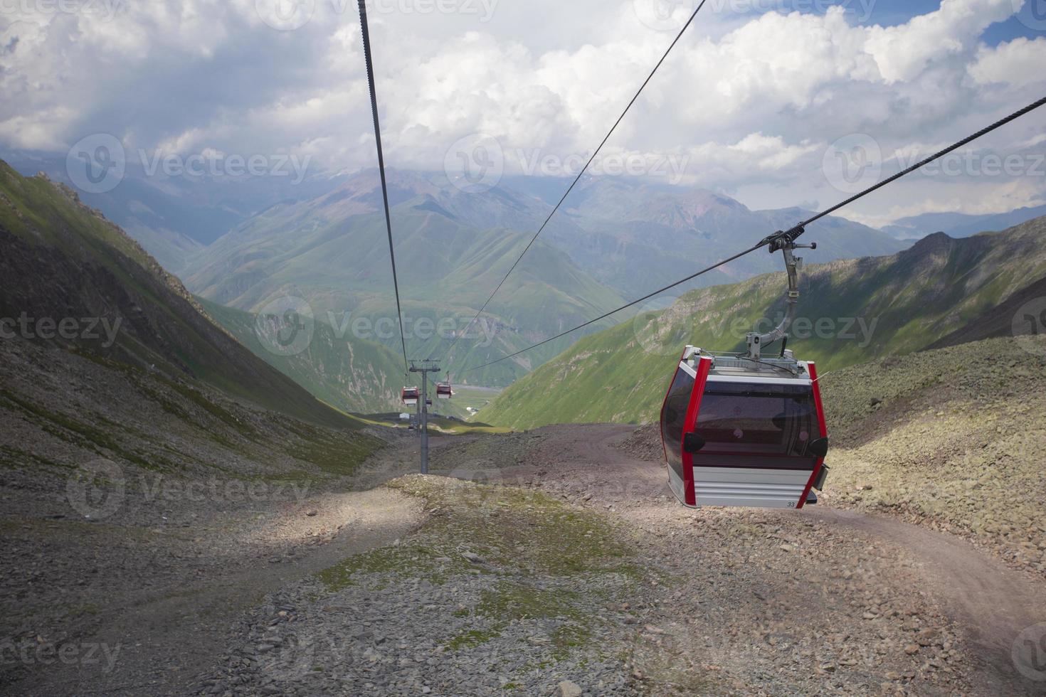 Cableway in the mountains. The landscape of the cable car of the mountains of Georgia. photo