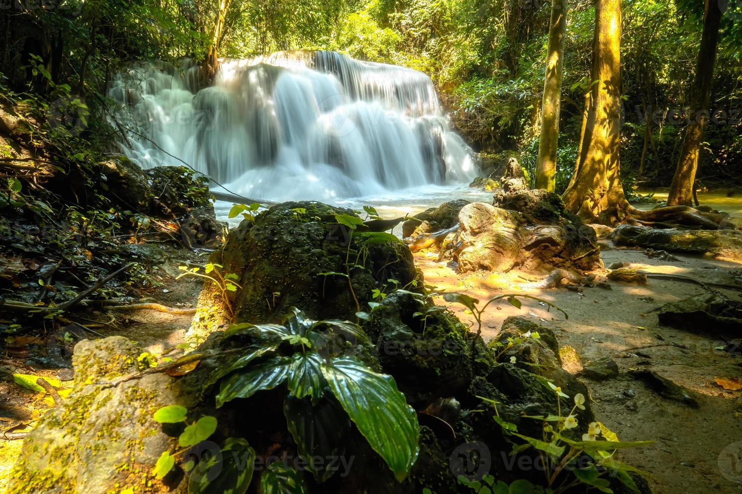 The beautiful waterfall in deep forest at Srinakarin Dam National Park photo