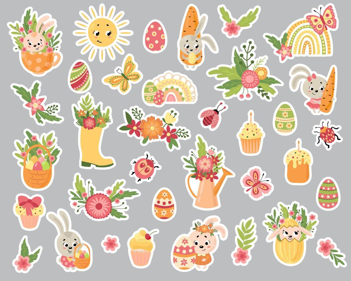 Easter sticker set. Drawn style. Vector illustration.