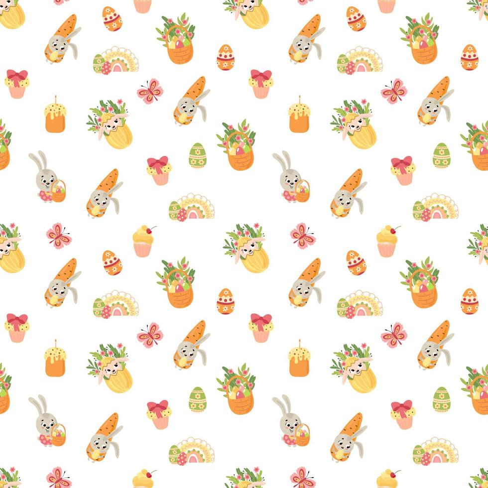 Easter seamless pattern. Rabbits, eggs, flowers. Design for fabric, textile, wallpaper, packaging. vector