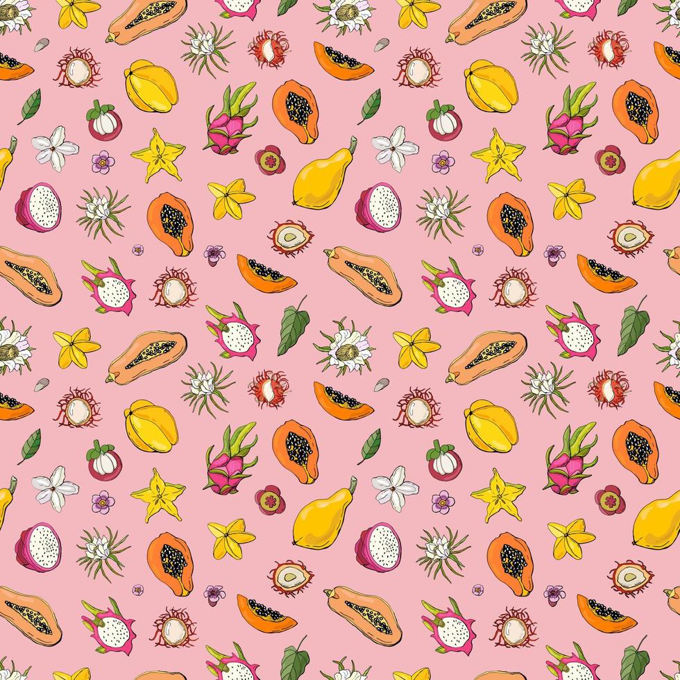 Seamless pattern with exotic fruits. Design for fabric, textile, wallpaper, packaging. vector