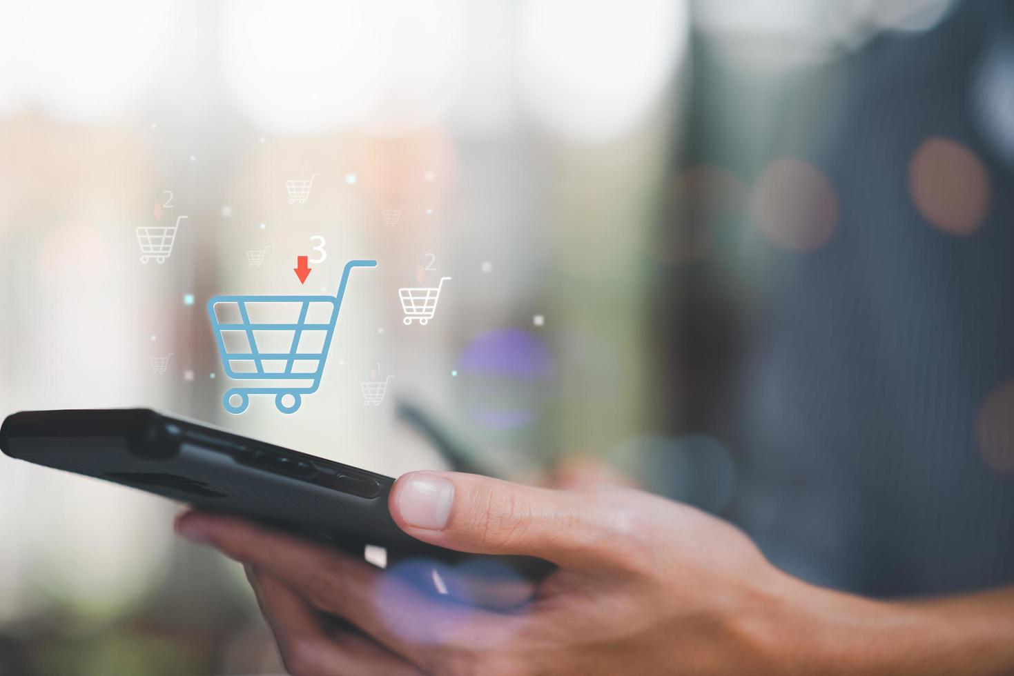 Male customer and shopping basket icon ,Consumer society ,Shopping service on online web and offers home delivery ,Connecting stores around the world ,show orders for products ,online payment photo