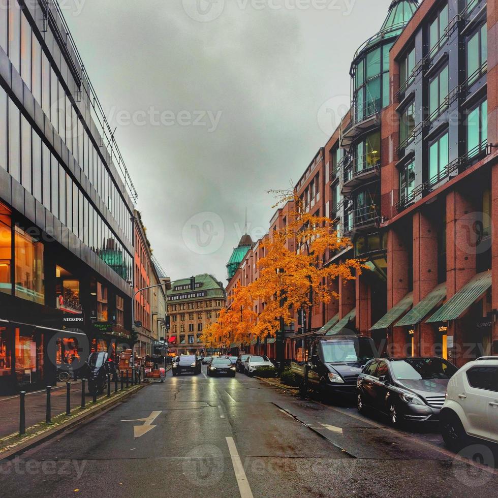 ocupado calle en un nublado día foto