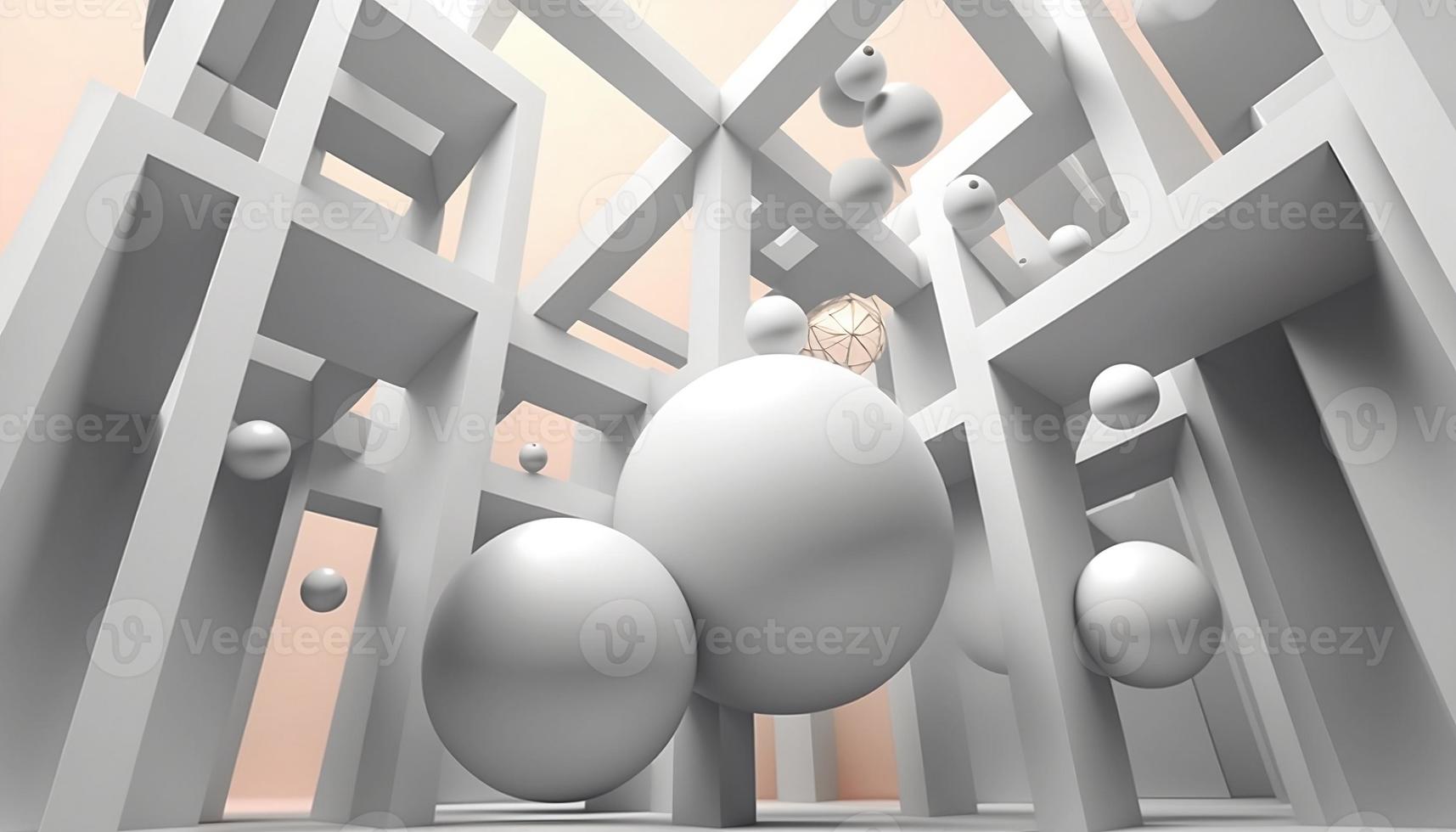 Atmospheric 3D background. Soft and delicate colors. Abstract setting with geometric shapes. photo
