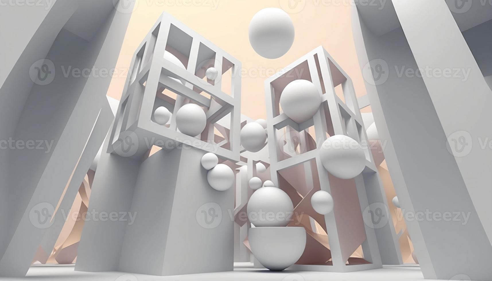Atmospheric 3D background. Soft and delicate colors. Abstract setting with geometric shapes. photo