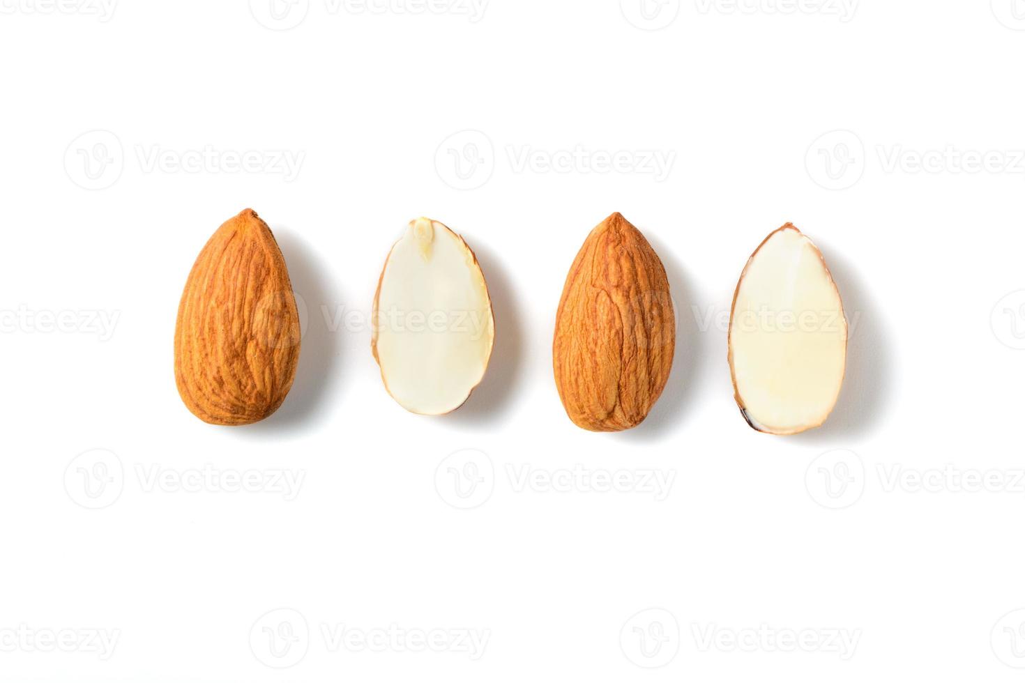 Almonds nut isolated on white background. They are highly nutritious and rich in healthy fats photo