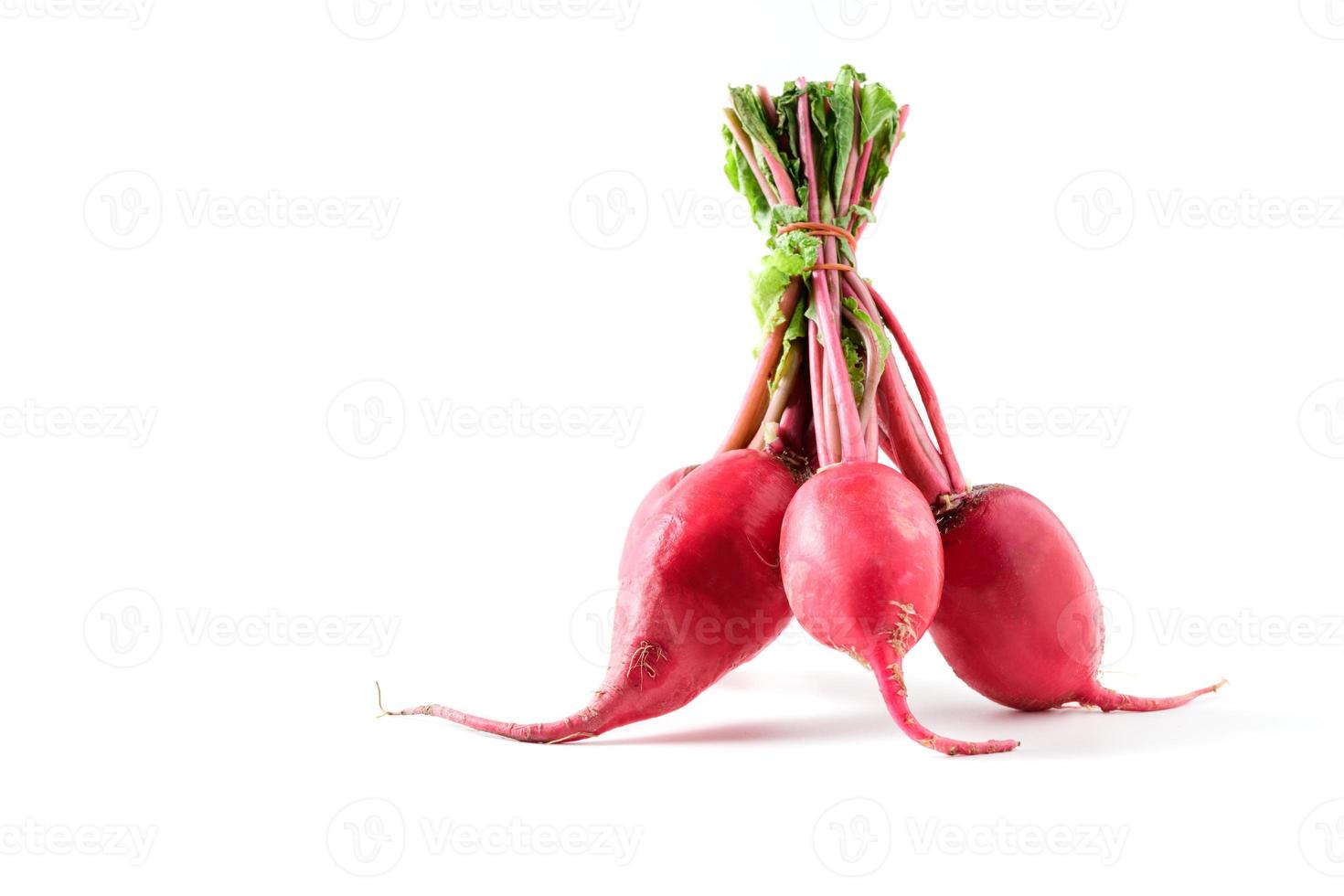 rojo rábano aislado en blanco, sano alimento. alto en calcio, fósforo y carbohidratos foto