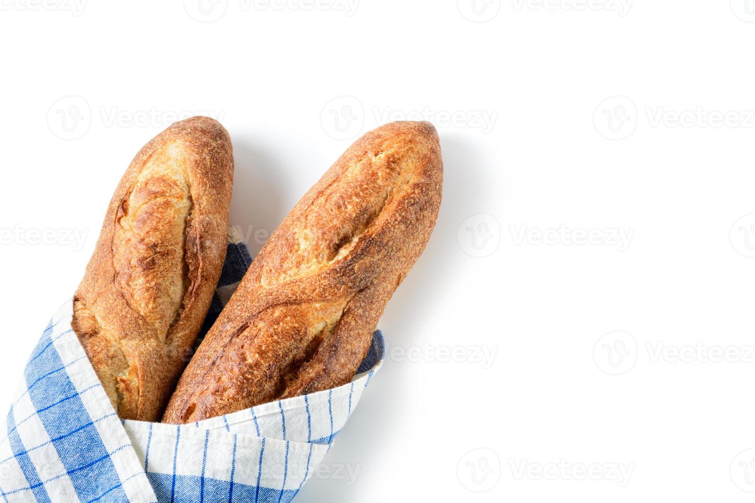 Home made baguette bread isolated on white background, bread and bakery photo