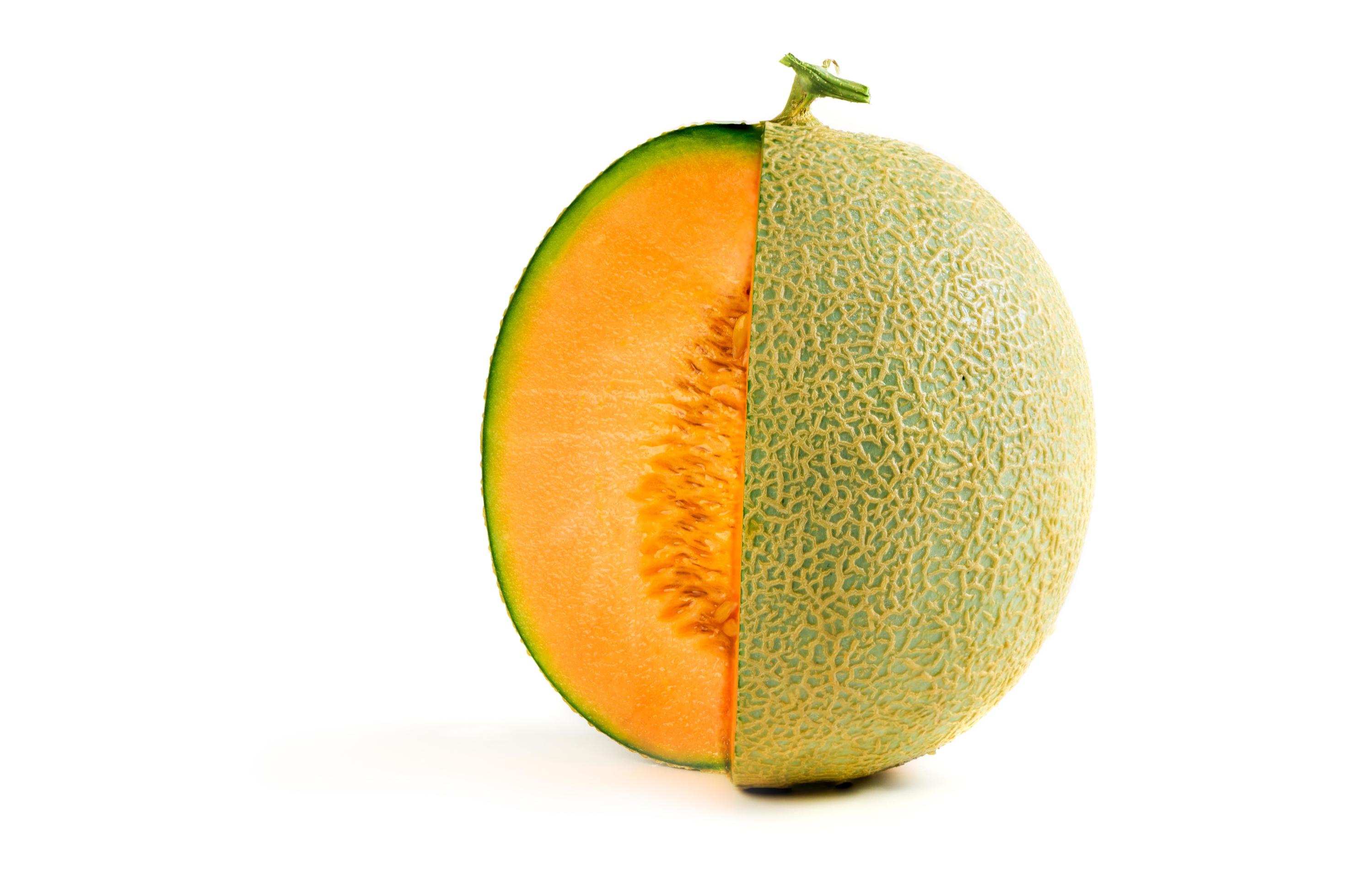 Half of japanese melons, orange melon or cantaloupe melon with seeds