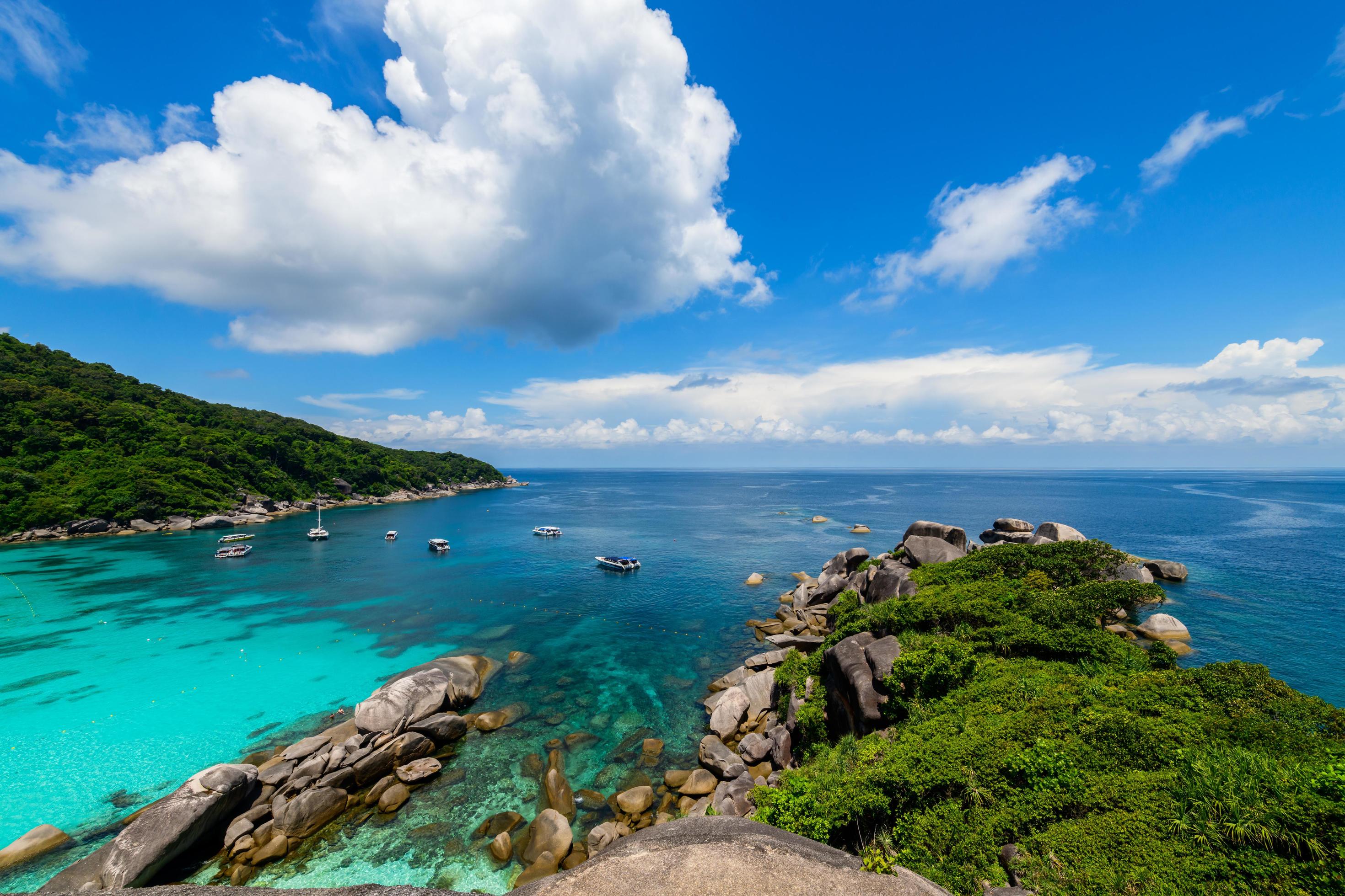 Panoramic view of Koh 8 Similan Island with white cloud and blue sky Panoramic view of Koh 8 Similan Island with white cloud and blue sky
