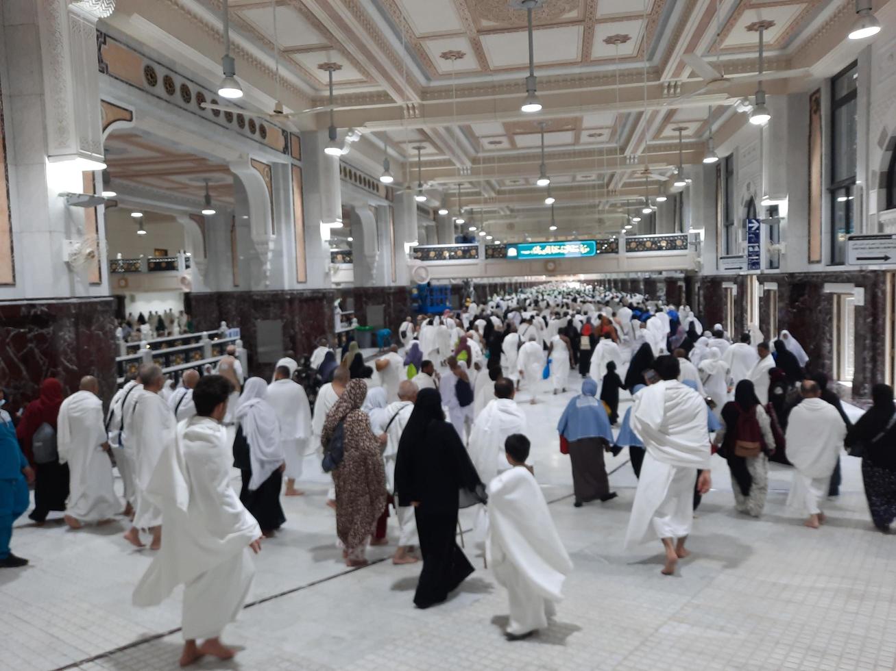 Mecca, Saudi Arabia, Feb 2023 - Pilgrims walk between the hills of Safa
