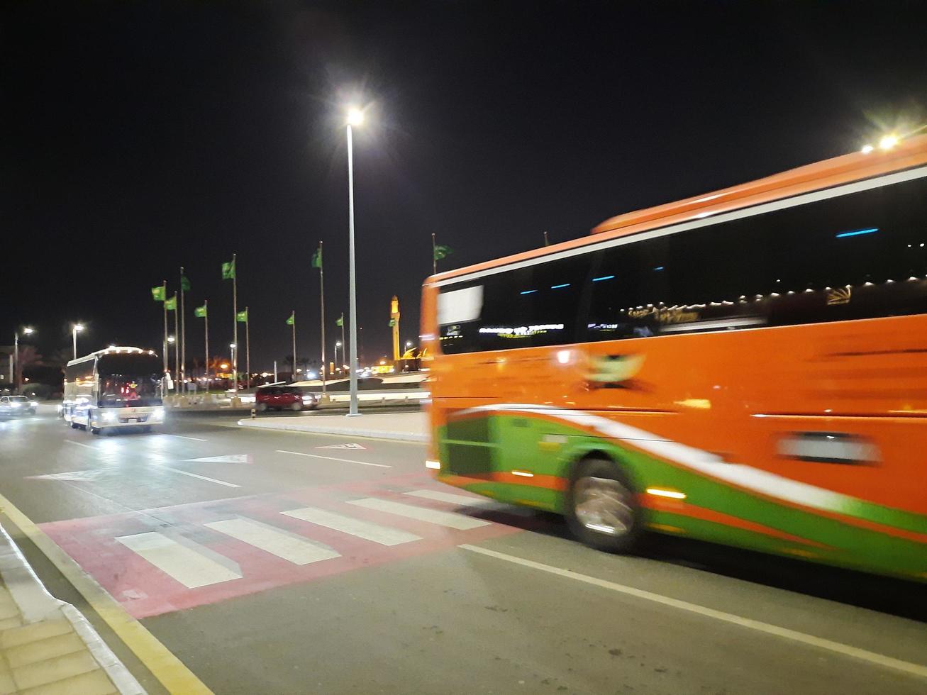 Jeddah, Saudi Arabia, Feb 2023 - Beautiful view of traffic on Jeddah Corniche at night. photo