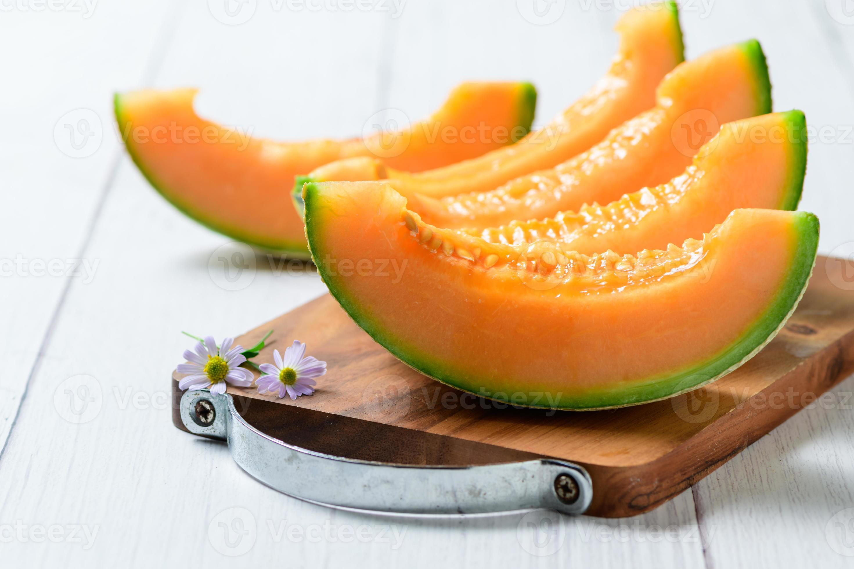 rebanado de japonés melones miel melón o Cantalupo cucumis melo en