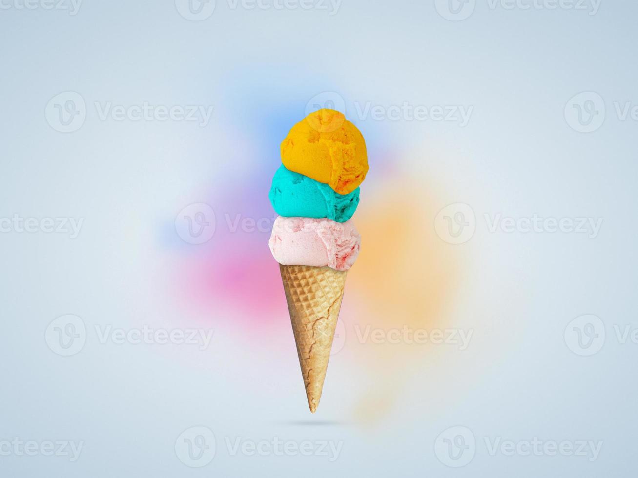 Happy Holi ice cream cone image, colorful powder, color festival and holi wishes idea. photo