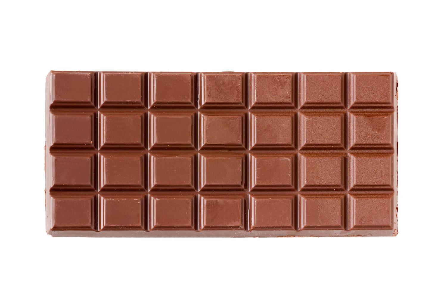 Top view of milk chocolate bar isolated on white background, dessert photo