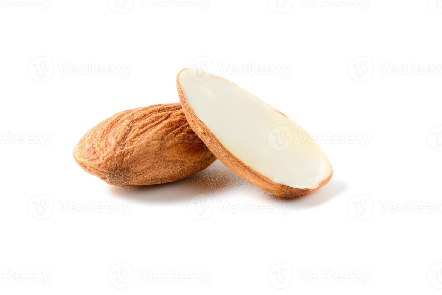 Almonds nut isolated on white background. They are highly nutritious and rich in healthy fats photo