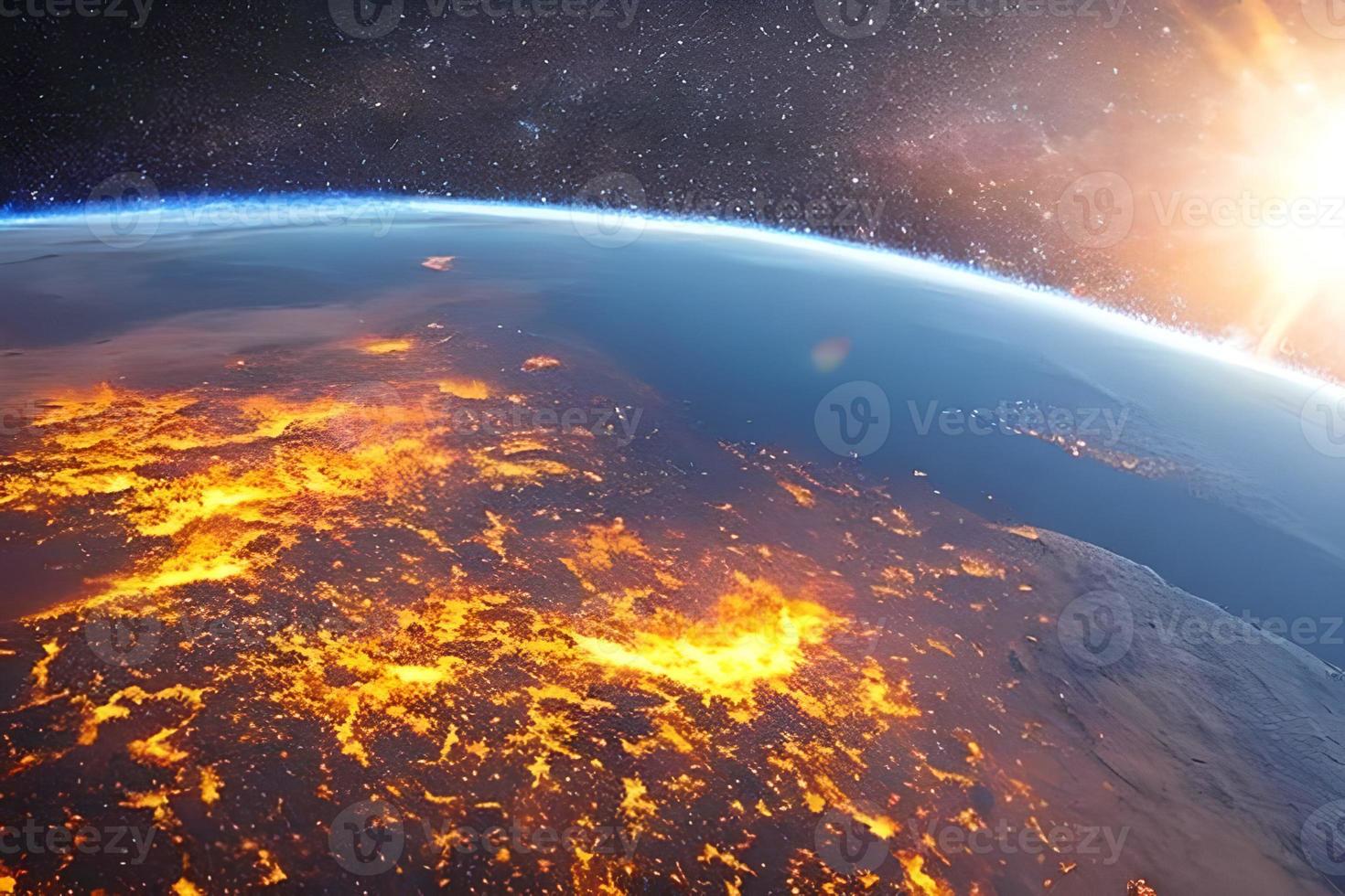 Some part of the earth on fire the view from space. photo