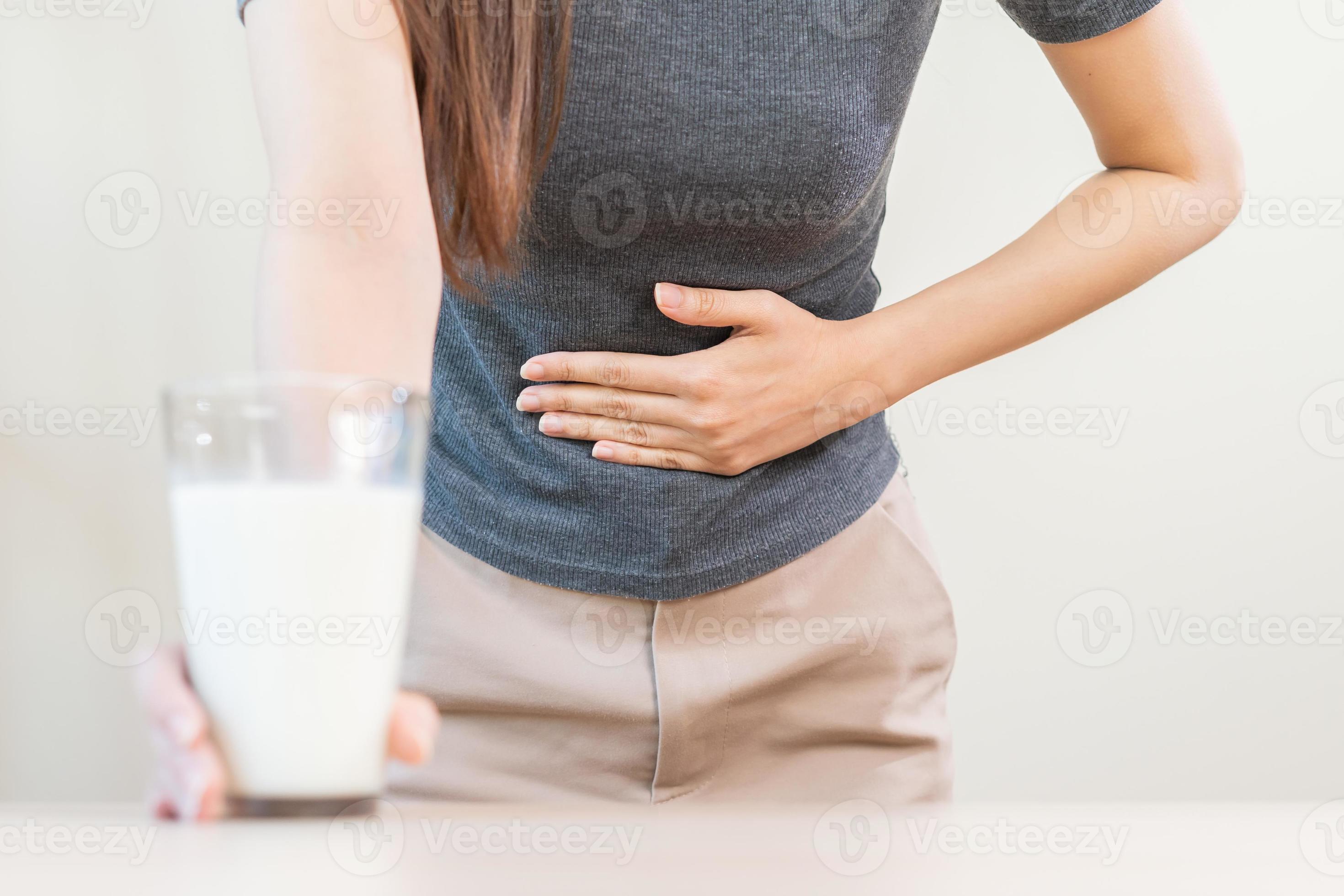 Pain, Allergy asian young woman, girl hand in belly suffer after drink