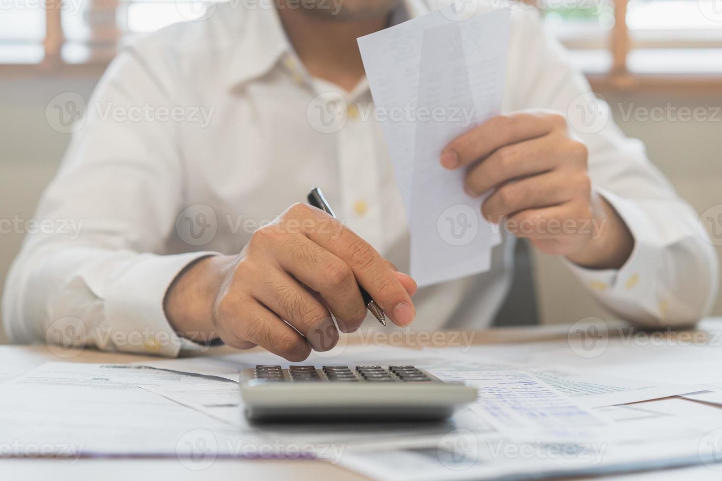 Close up hand of stress asian young businessman, male pressing a