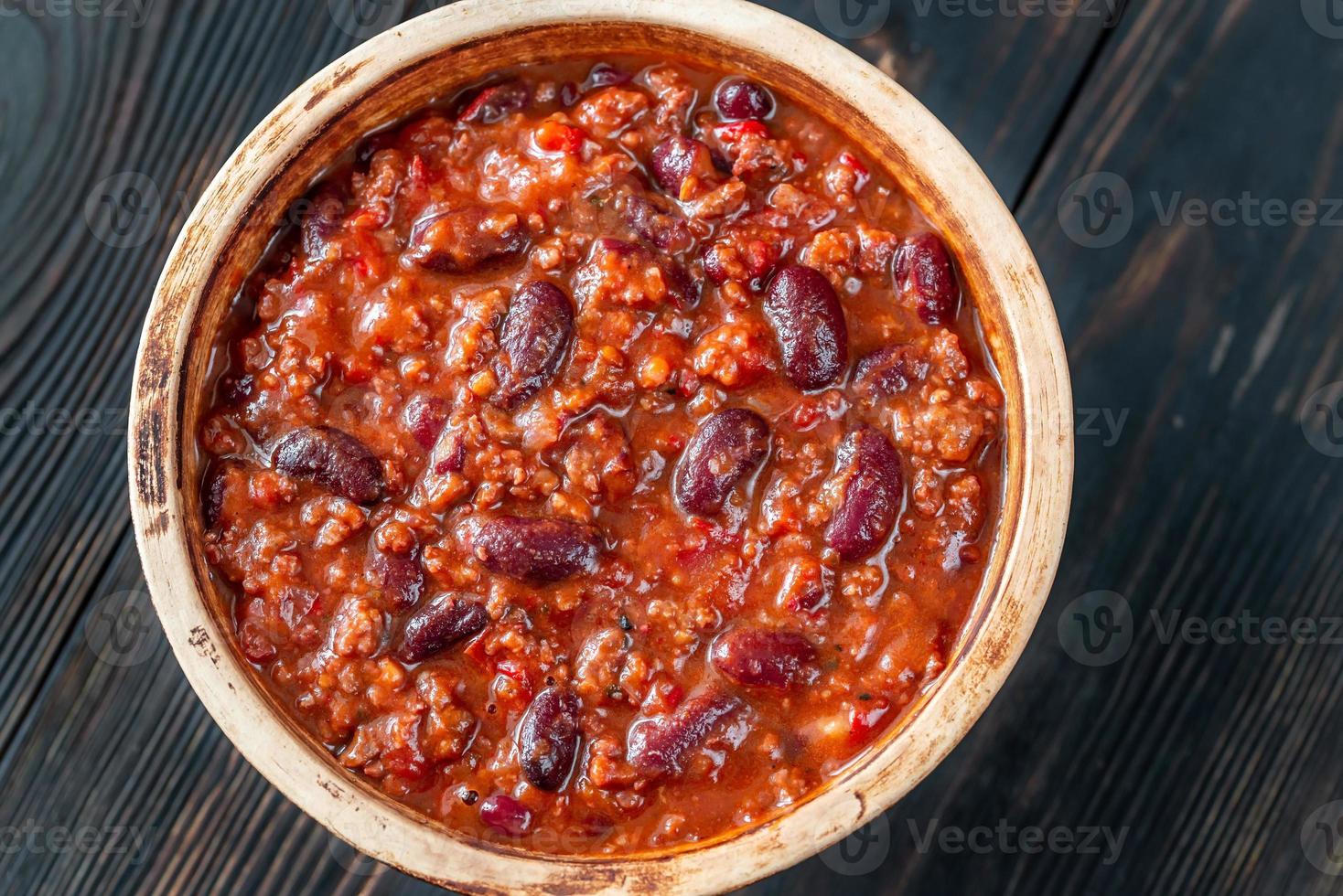 tazón de chile con carne foto